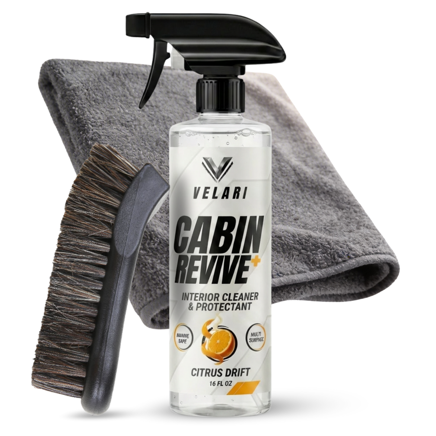 velari interior detailing kit cabin revive cleaner and brush on boat deck