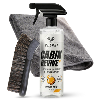 velari interior detailing kit cabin revive cleaner and brush on boat deck