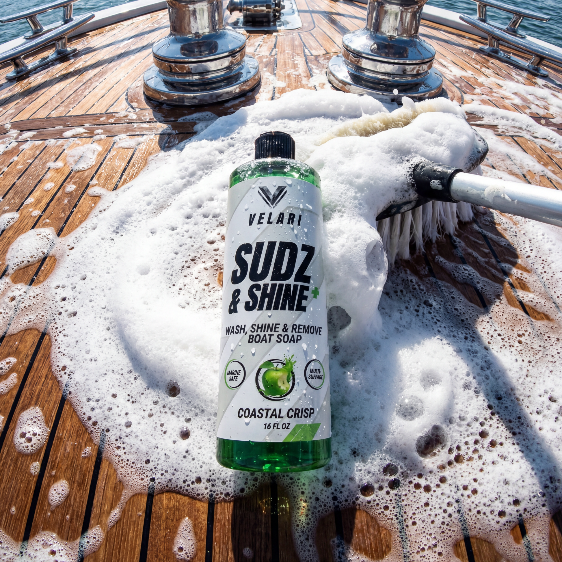 velari boat soap sudz and shine foam cleaning teak deck surface
