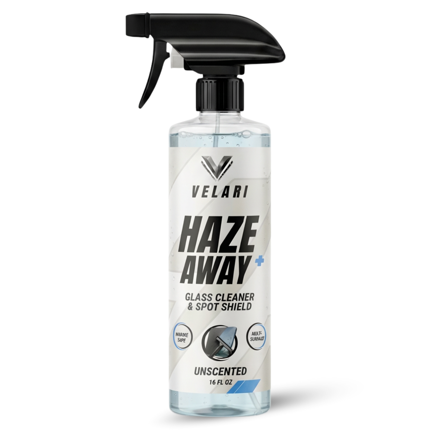 velari haze away marine glass cleaner bottle on white background